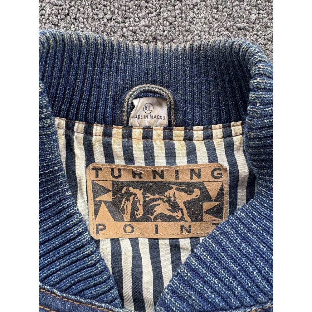 Vintage 90s Denim Bomber Jacket Mens Size XL Snaps Embroidered Peterbilt STAINED - Picture 2 of 9